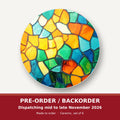 Sunny Stained Glass Mosaic round ceramic coaster set of 6 – pre-order / backorder, dispatching mid to late November 2026