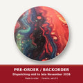 Red & Teal Fluid Art round ceramic coaster set of 6 – pre-order / backorder, dispatching mid to late November 2026