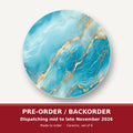 Turquoise & Gold Marble round ceramic coaster set of 6 – pre-order / backorder, dispatching mid to late November 2026