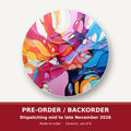 Colour Burst Fluid Art round ceramic coaster set of 6 – pre-order / backorder, dispatching mid to late November 2026