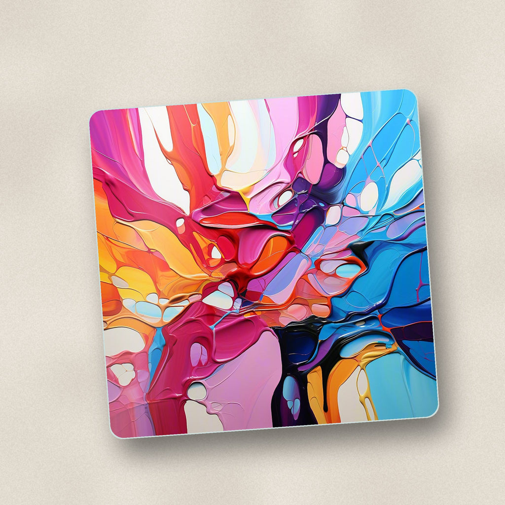 Close-up of one colour burst fluid art square glass coaster, flat UV print