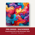Psychedelic Colour Swirls square glass coaster set of 6 – pre-order / backorder, dispatching mid to late November 2026