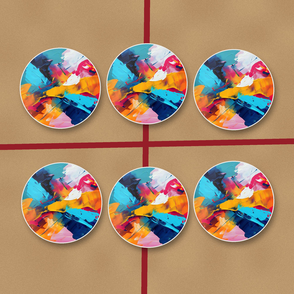 Bold Brushstroke Abstract round ceramic coasters on kraft gift wrap