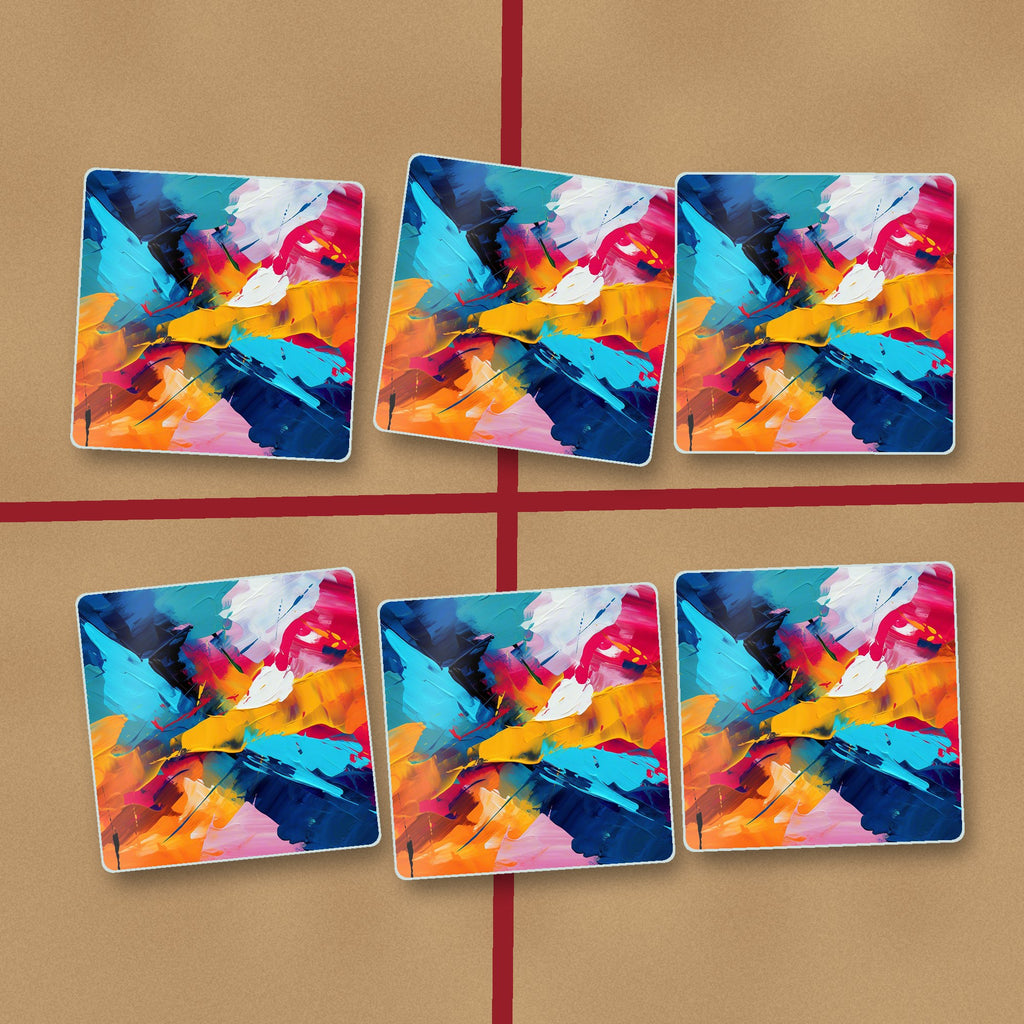 Bold Brushstroke Abstract square glass coasters on kraft gift wrap