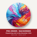 Rainbow Paint Swirl round ceramic coaster set of 6 – pre-order / backorder, dispatching mid to late November 2026