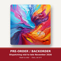 Rainbow Paint Swirl square glass coaster set of 6 – pre-order / backorder, dispatching mid to late November 2026