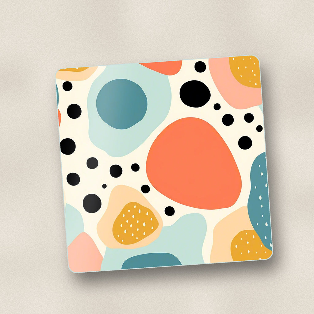 Close-up of one boho blobs & dots square glass coaster, flat UV print
