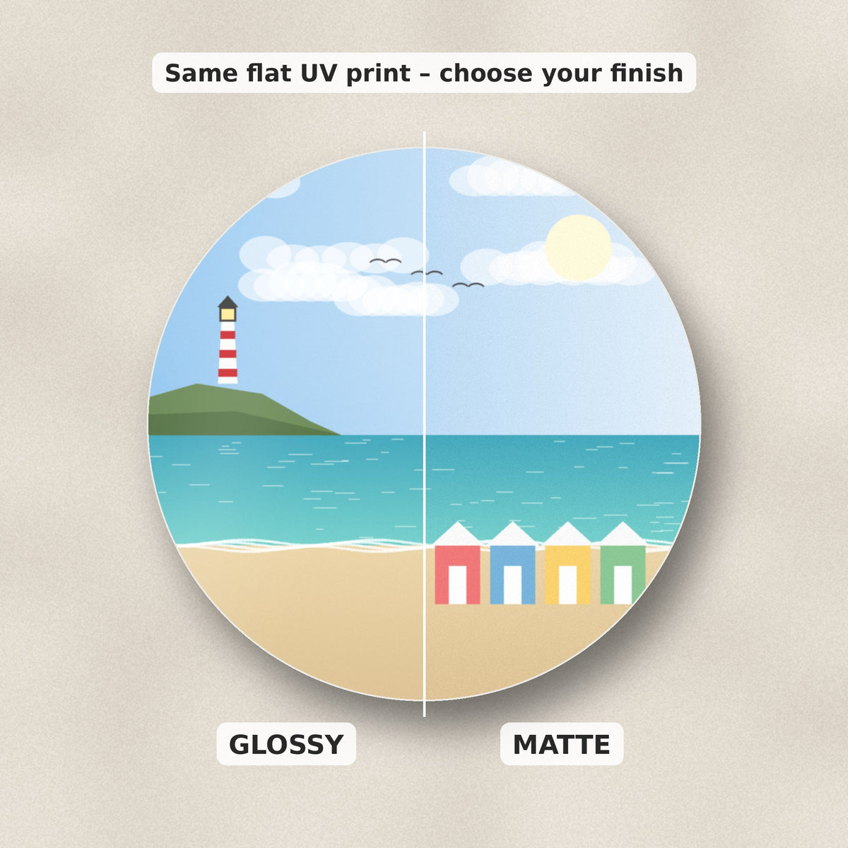 Glossy and matte finish compared on one custom photo coaster