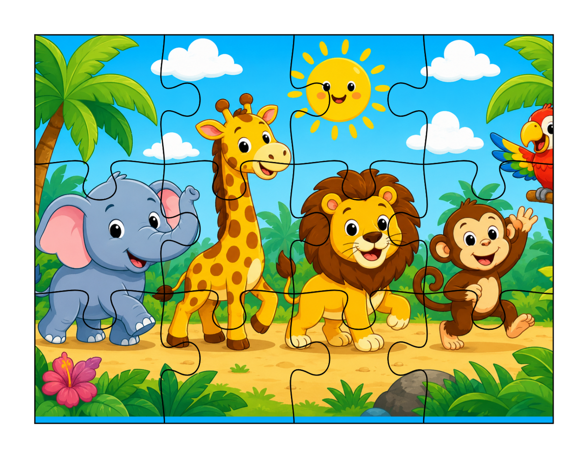 Safari Friends Children's Jigsaw –12 Pieces,  Ages 0–2 years - 250mm x 200mm