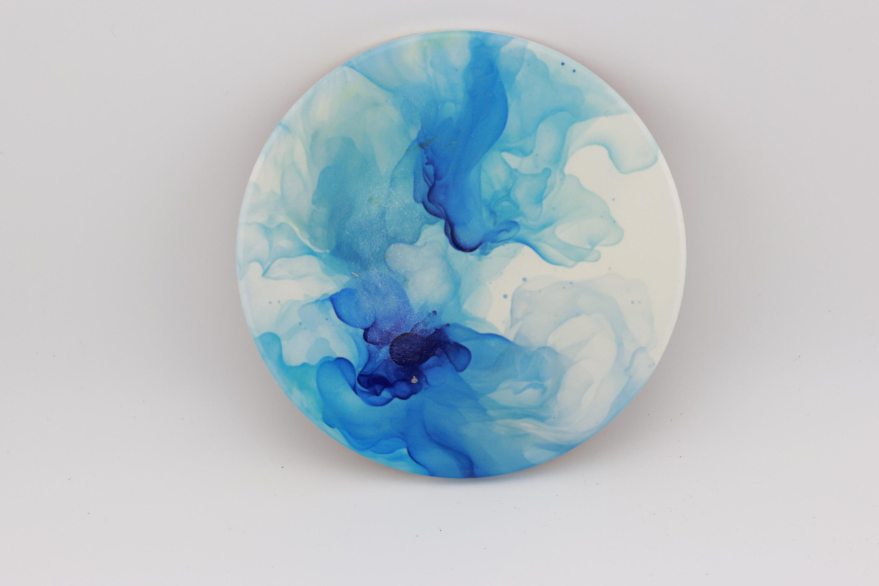 AI24009C Blue swirls Marble Effect Round Ceramic Coasters-Set of 6, colourful, gift for all occasions, six unique designs.
