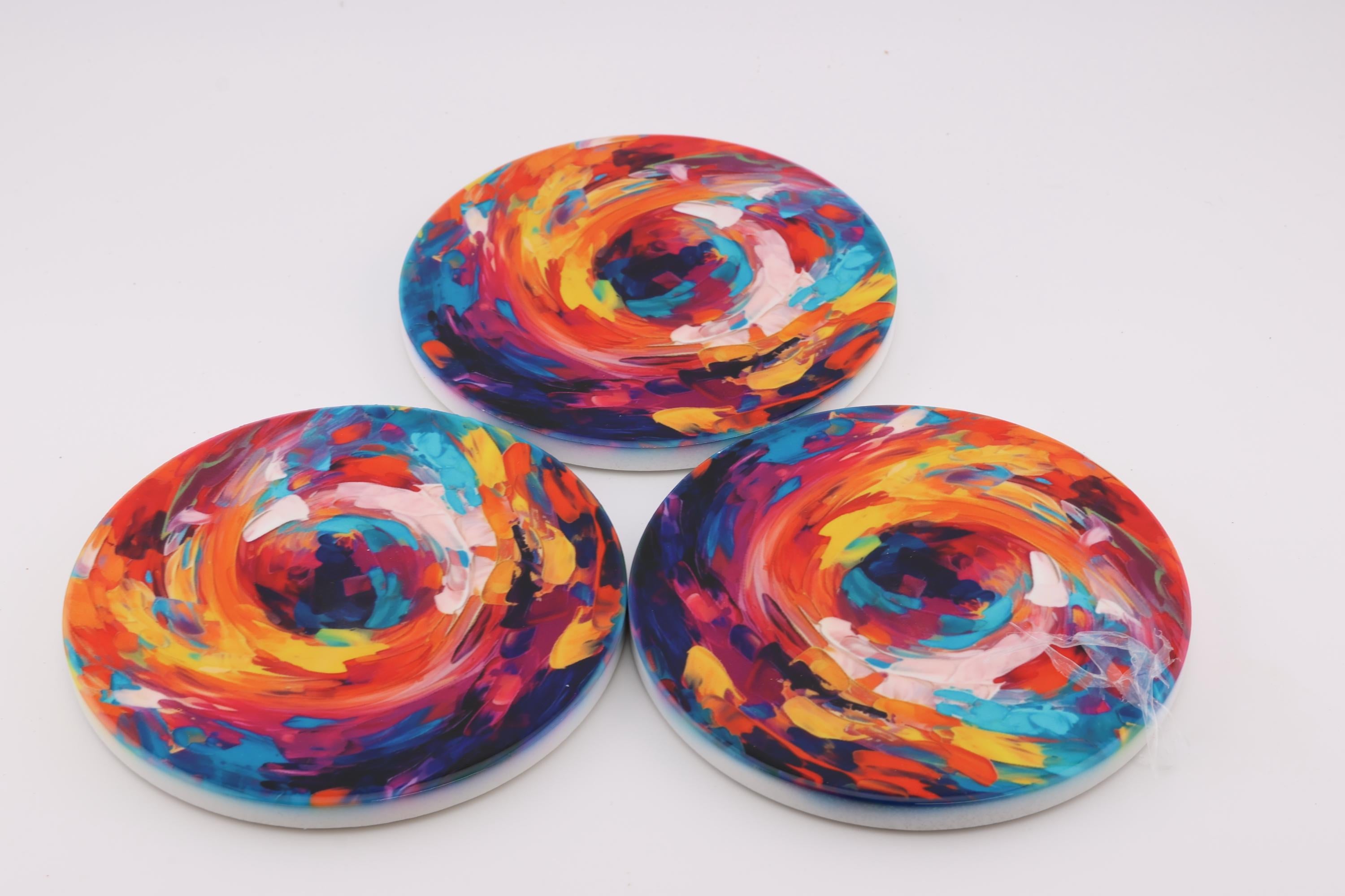 AI24048C Abstract Vortex No9   Multi coloured Round Ceramic Coasters- Set of 6, gift for all occasions, Designed and made in Britain