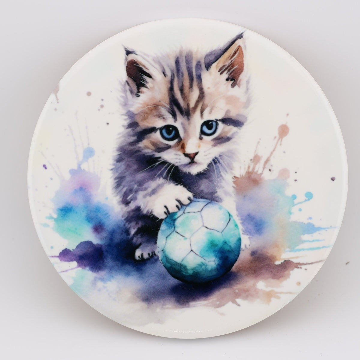 Cuddly kitten Printed Watercolour effect Round Ceramic Coasters-  Set of 6, colourful, gift for all occasions, six unique designs.
