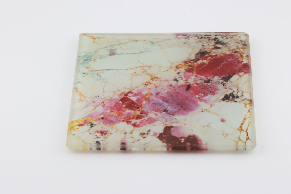 AI24018G Colorful Marble Glass Coaster, Abstract Agate Coaster, Modern Red Blue Gold Marble Decor, Rectangular Glass Drink Coaster Gift