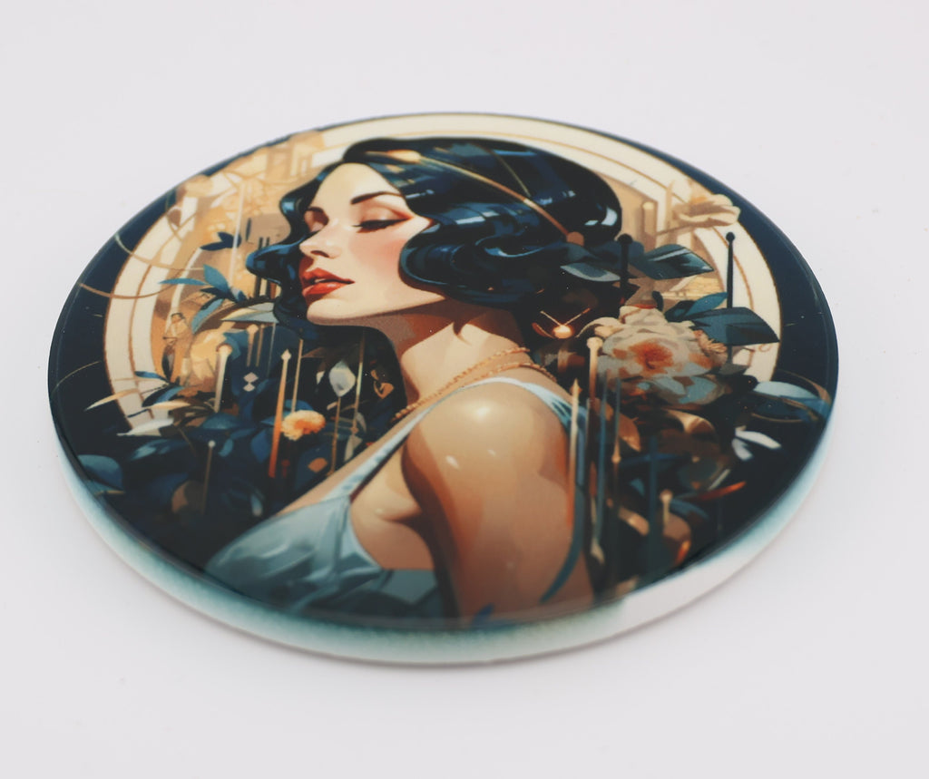 AI24008c. Art Deco Effect Round Ceramic Coasters-  - Set of 6, colourful, gift for all occasions, six unique designs.