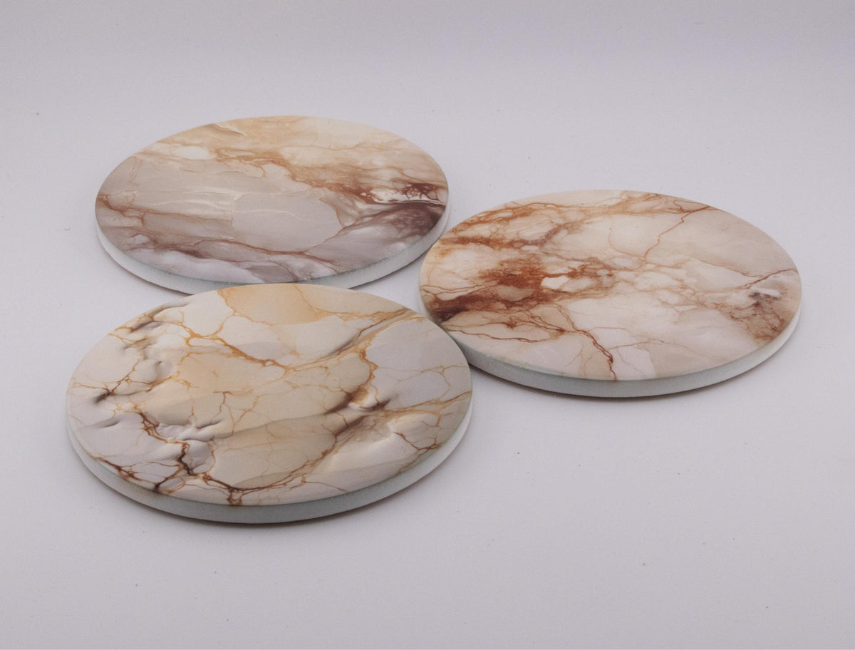 AI24019C Coffee & Cream Marble Effect Round Ceramic Coasters - Set of 6, colourful, gift for all occasions, six unique designs.