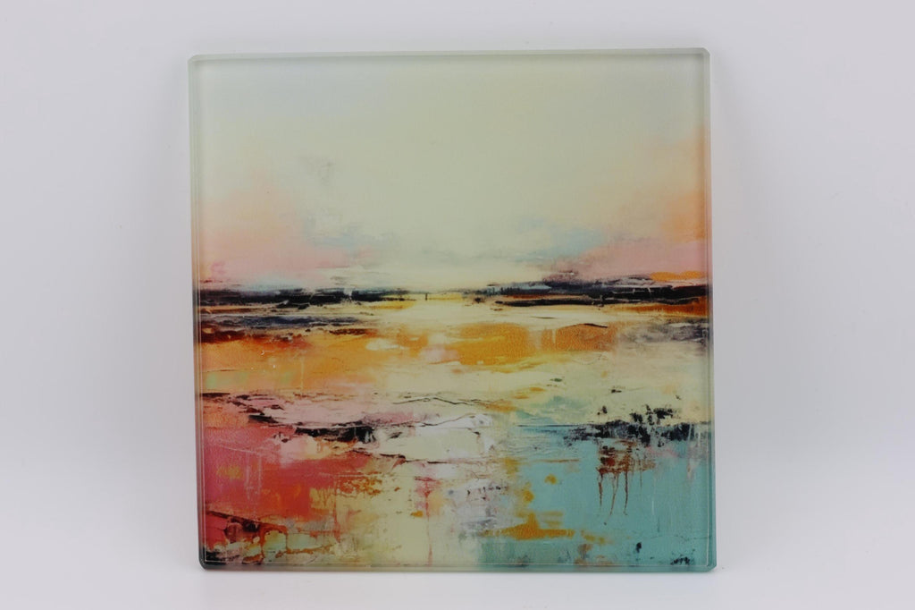 AI24079G Water colour Abstract minimalist Lanscape Scene  Square Glass Coasters- Set of 6, colourful, gift for all occasions.