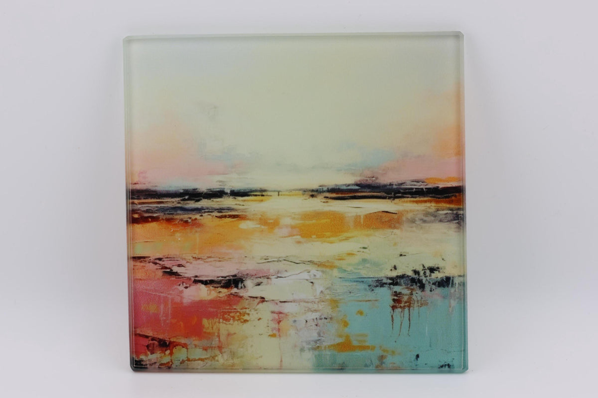 AI24079G Water colour Abstract minimalist Lanscape Scene  Square Glass Coasters- Set of 6, colourful, gift for all occasions.