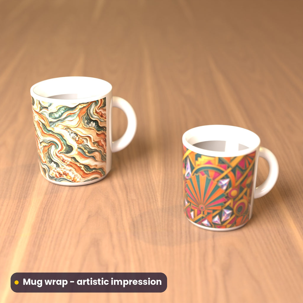 Artistic impression of seamless artwork from the Abstract, Minerals & Retro Surfaces Seamless Phone Case & Product Art pack on two mugs with a full wrap print