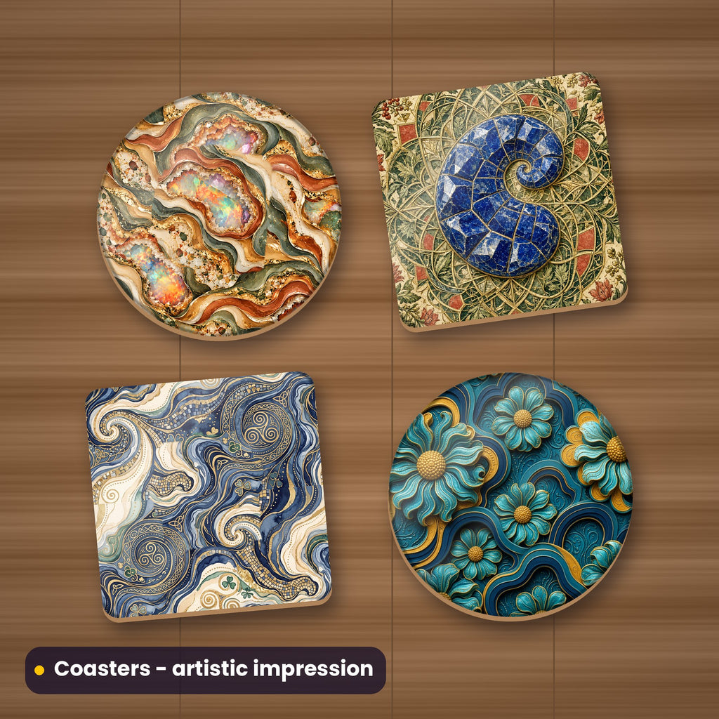 Artistic impression of seamless artwork from the Abstract, Minerals & Retro Surfaces Seamless Phone Case & Product Art pack on a set of four coasters