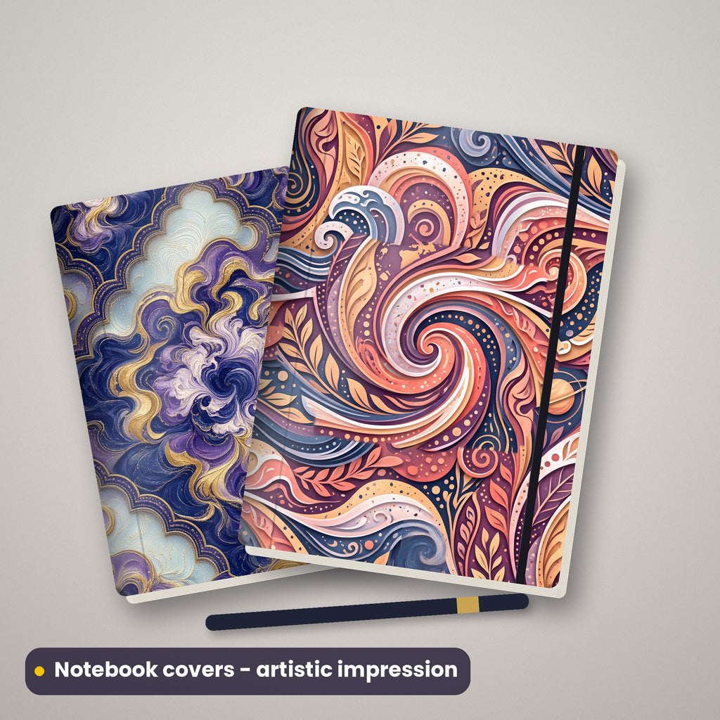 Artistic impression of seamless artwork from the Abstract, Minerals & Retro Surfaces Seamless Phone Case & Product Art pack on two hardback notebooks
