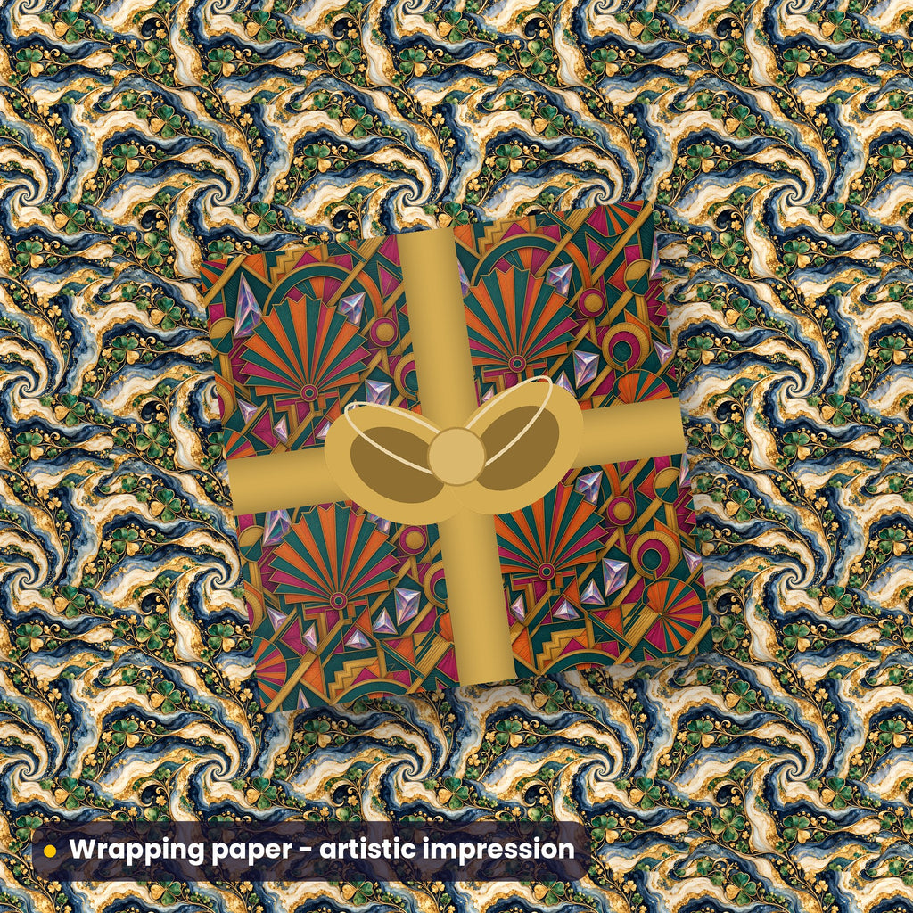 Artistic impression of seamless artwork from the Abstract, Minerals & Retro Surfaces Seamless Phone Case & Product Art pack on a gift box in wrapping paper