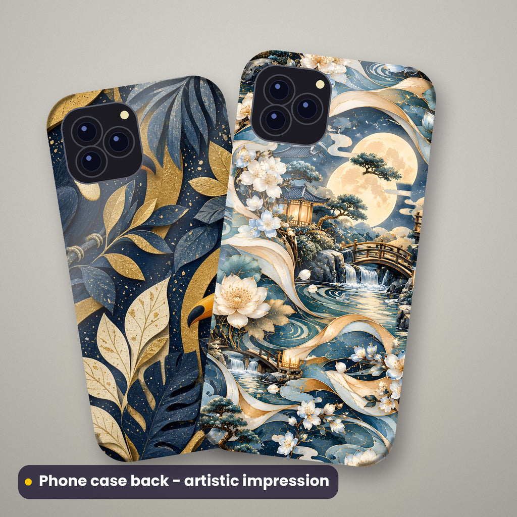 Artistic impression of seamless artwork from the Botanical & Spring Gardens Seamless Phone Case & Product Art pack on a pair of phone case backs