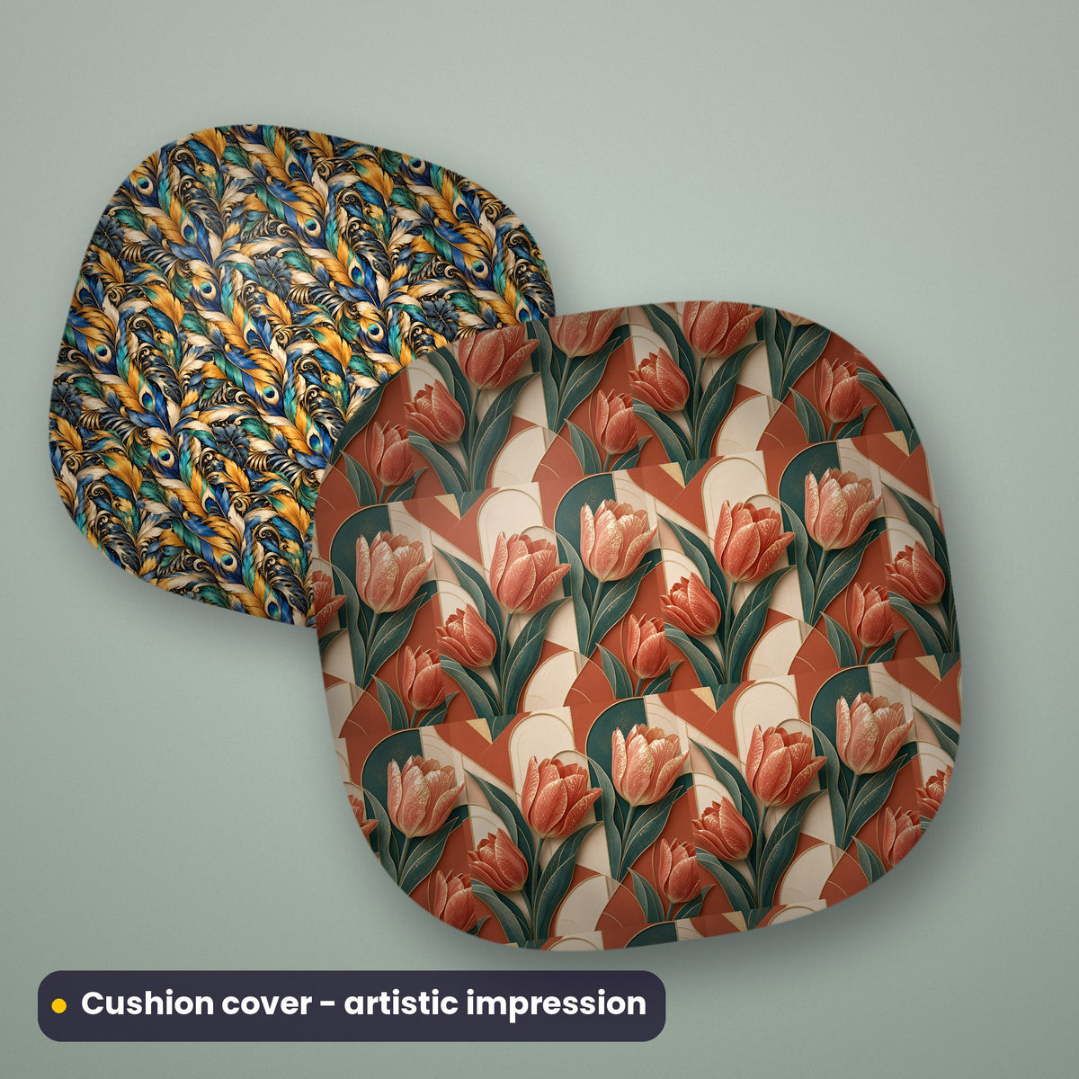 Artistic impression of seamless artwork from the Botanical & Spring Gardens Seamless Phone Case & Product Art pack on two cushion covers