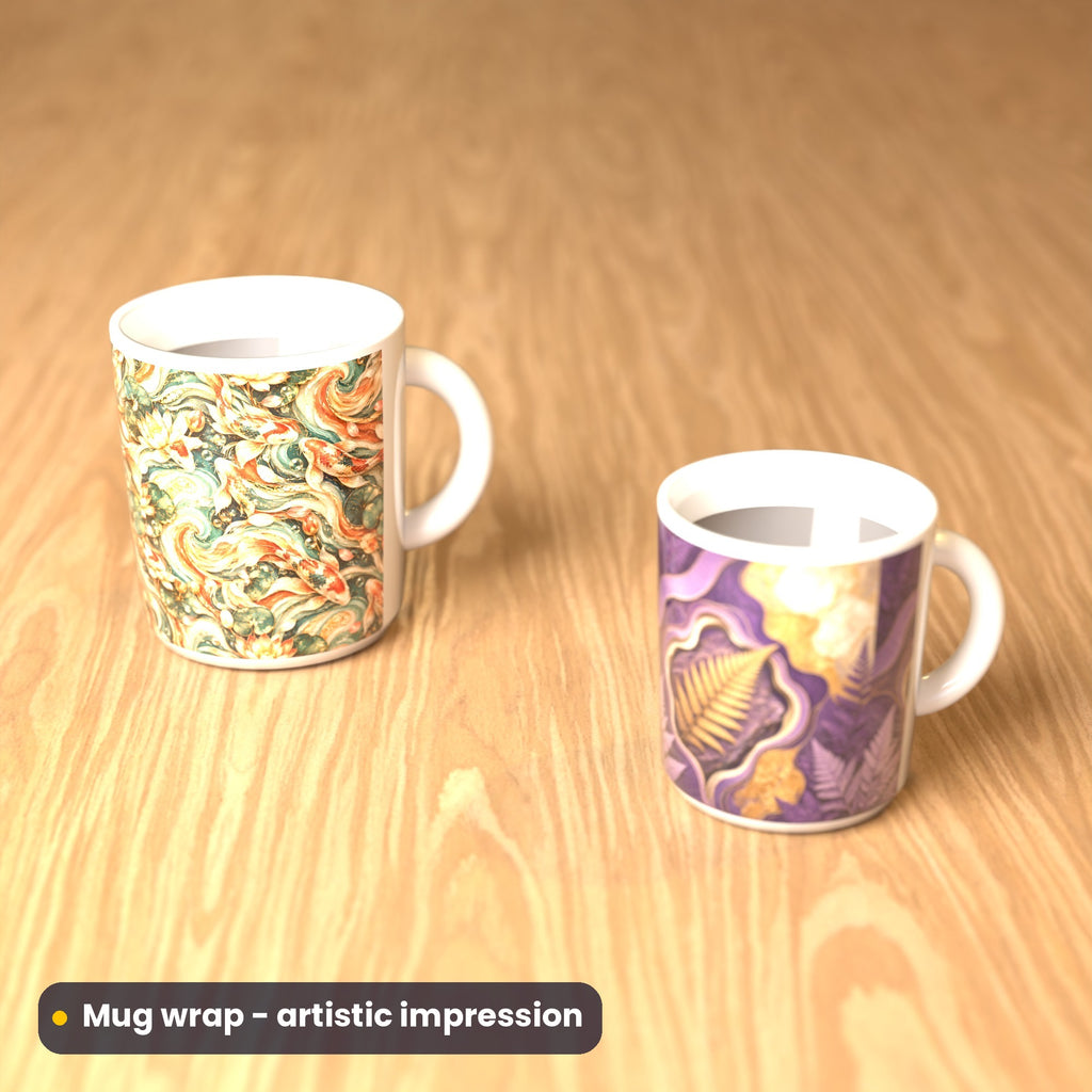Artistic impression of seamless artwork from the Botanical & Spring Gardens Seamless Phone Case & Product Art pack on two mugs with a full wrap print