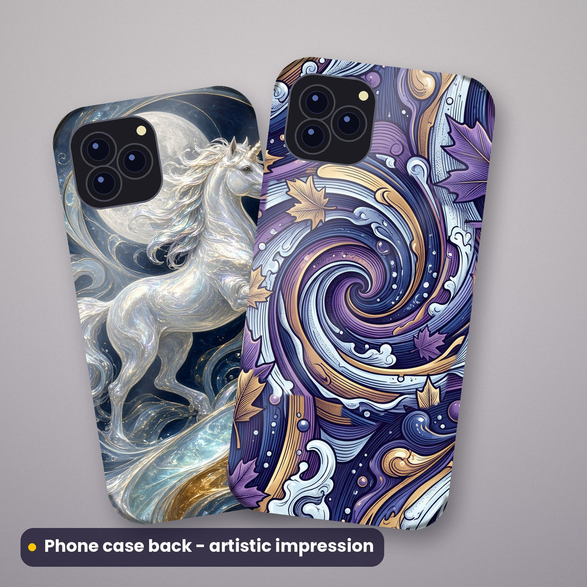 Artistic impression of seamless artwork from the Complete Adornment Library on a pair of phone case backs