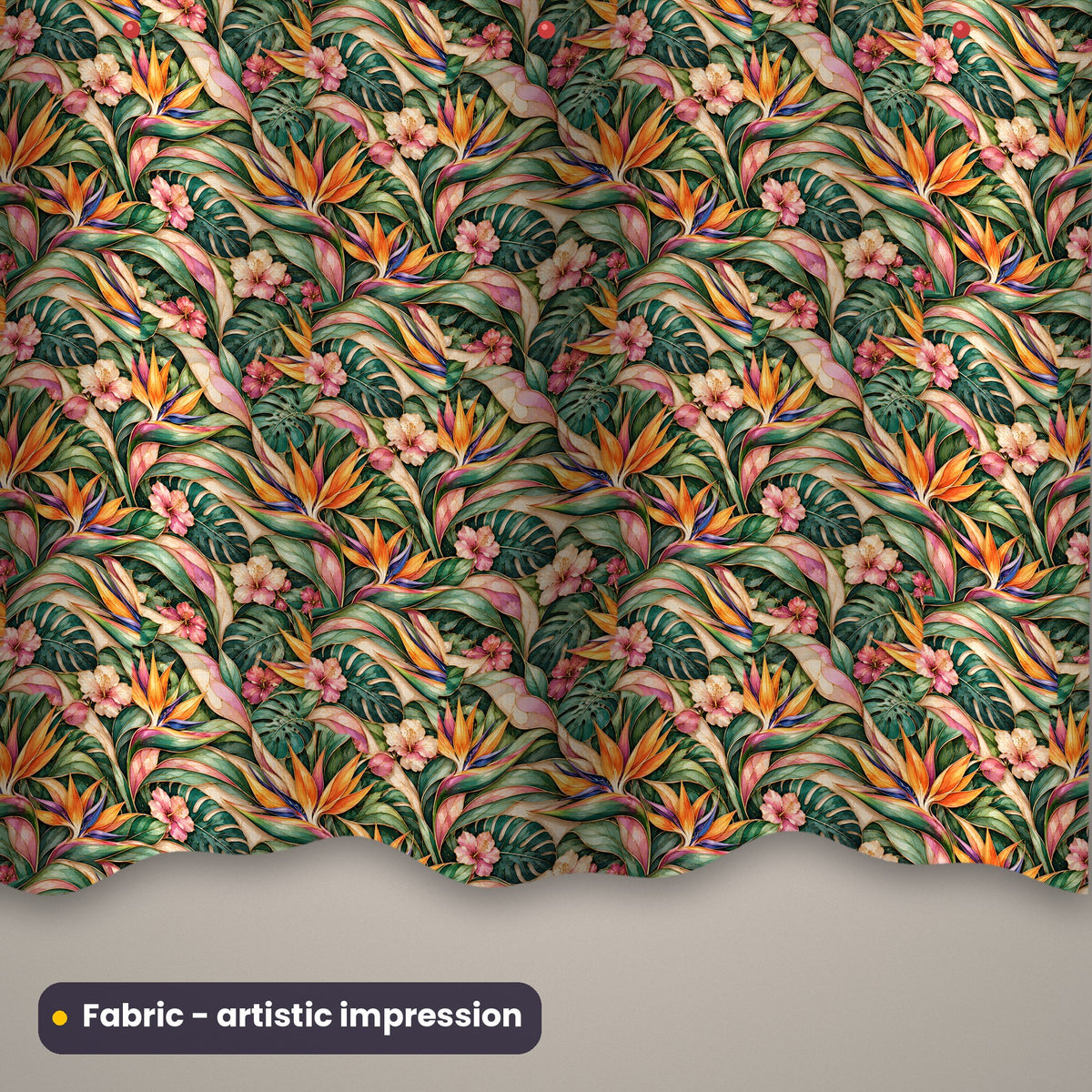 Artistic impression of seamless artwork from the Complete Adornment Library on a length of printed fabric