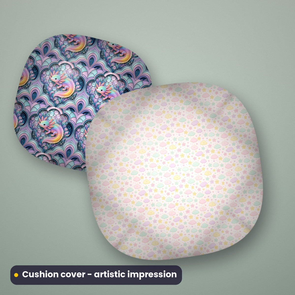 Artistic impression of seamless artwork from the Cute, Fantasy & Celestial Seamless Phone Case & Product Art pack on two cushion covers