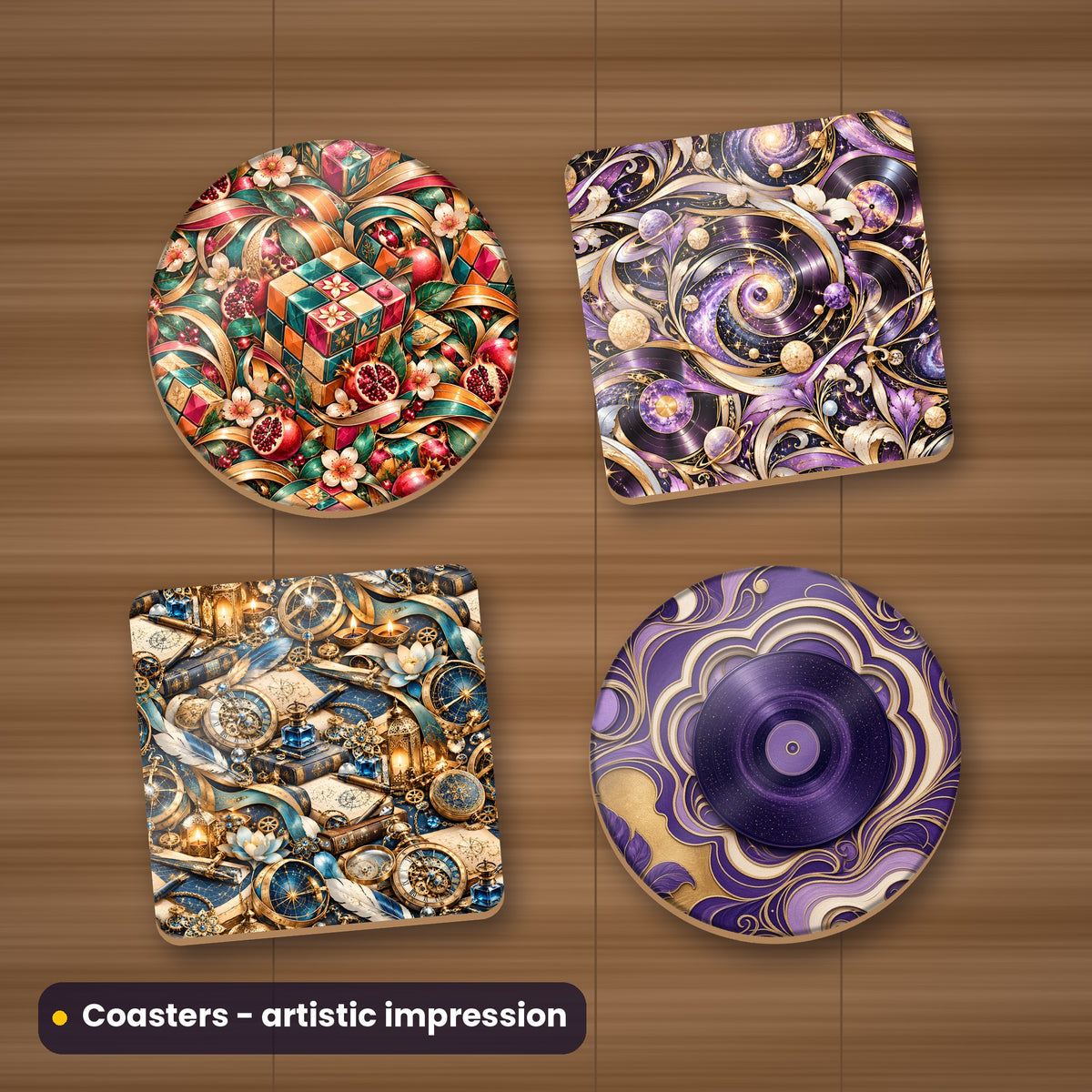 Artistic impression of seamless artwork from the Neon, Tech, Gothic & Music Seamless Phone Case & Product Art pack on a set of four coasters