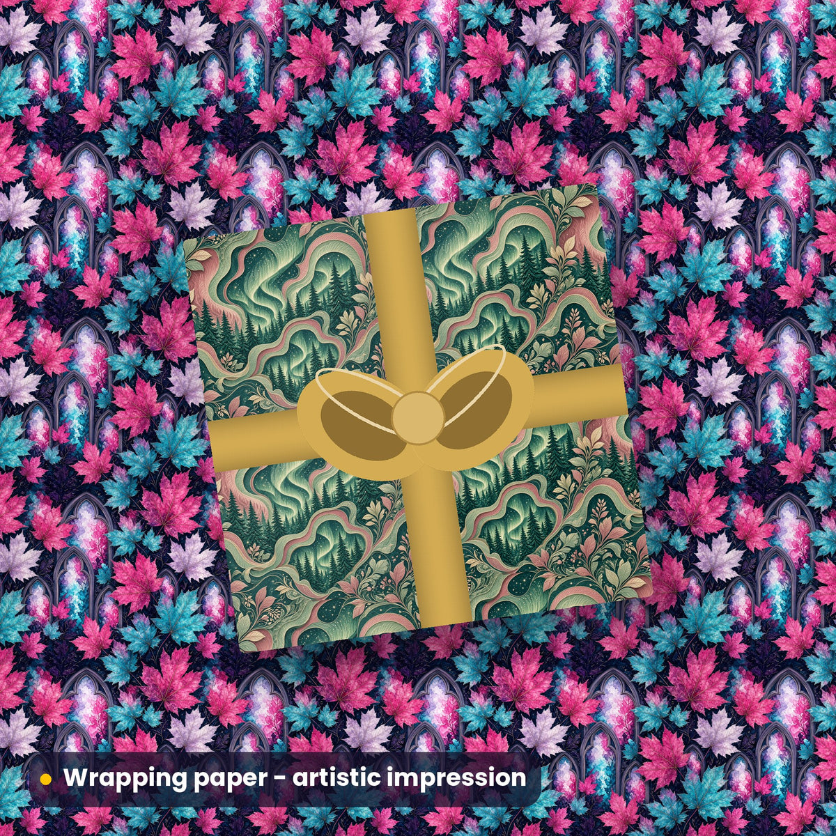 Artistic impression of seamless artwork from the Seasons, Coast & Wildlife Seamless Phone Case & Product Art pack on a gift box in wrapping paper