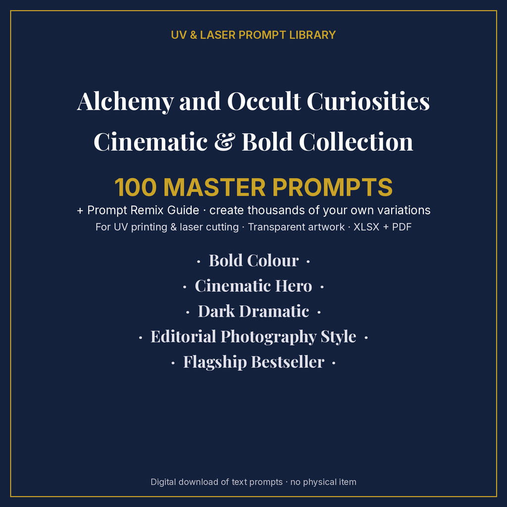 Cover: Alchemy and Occult Curiosities Cinematic & Bold Collection, 100 master prompts + Prompt Remix Guide