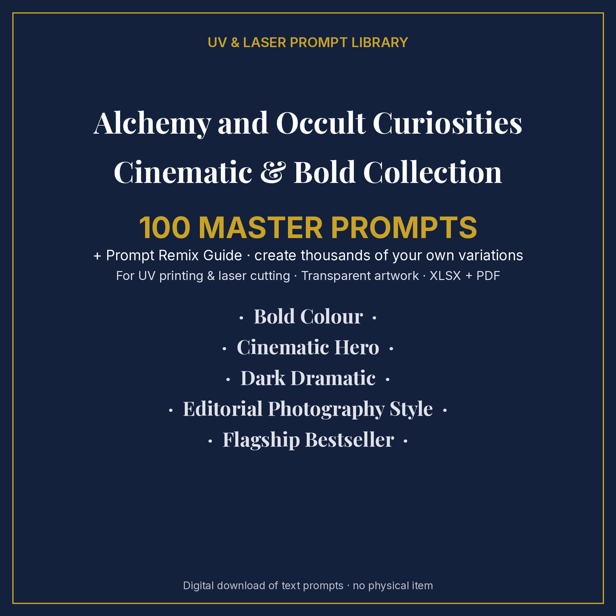 Cover: Alchemy and Occult Curiosities Cinematic & Bold Collection, 100 master prompts + Prompt Remix Guide