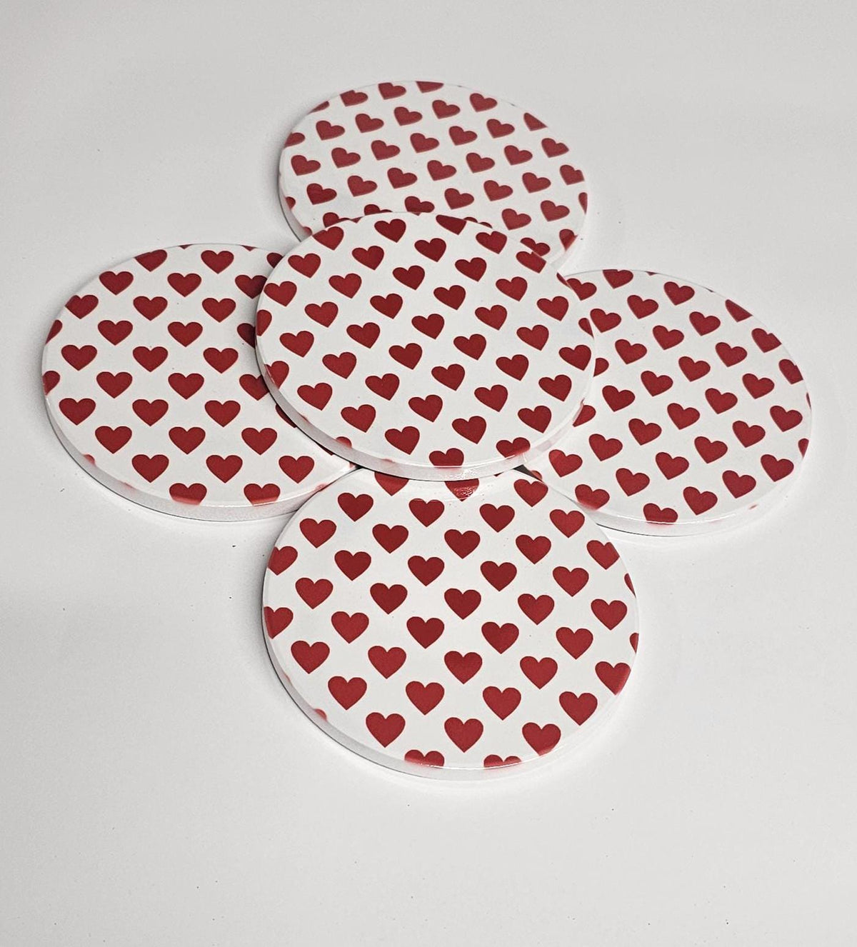 AI24068RWC Where the Heart is , White on Red / Red on White - Round Ceramic Coasters- Set of 6, gift for all , Designed made in Britain