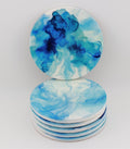AI24009C Blue swirls Marble Effect Round Ceramic Coasters-Set of 6, colourful, gift for all occasions, six unique designs.