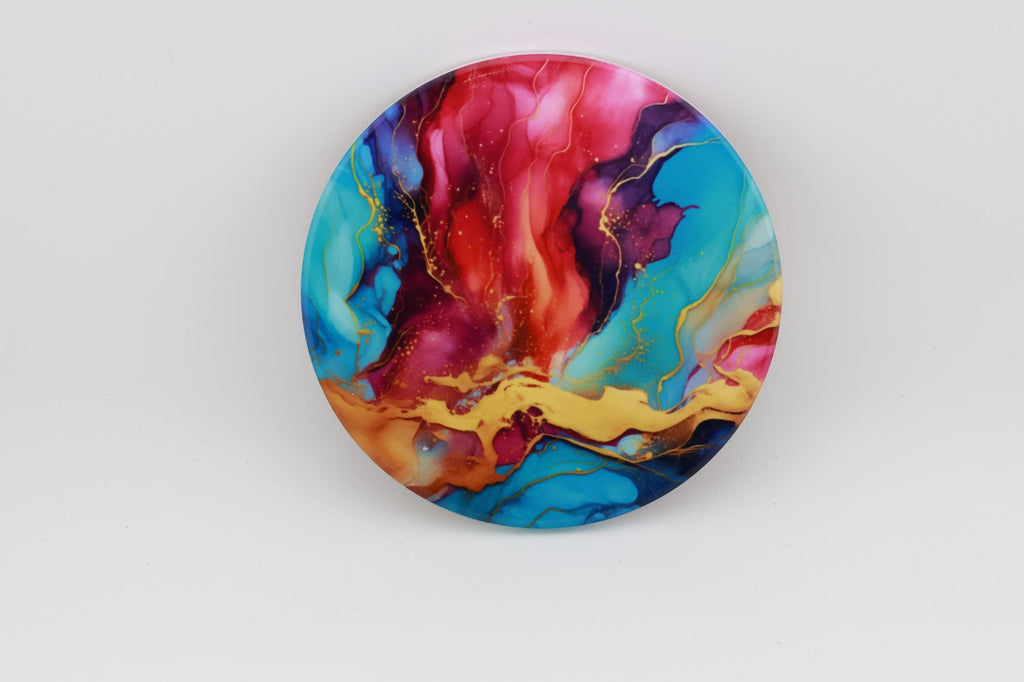 AI24021C Multi Colour Fluid Lava, purples,Effect Round Ceramic Coasters- Set of 6, colourful, gift for all occasions, six unique designs.