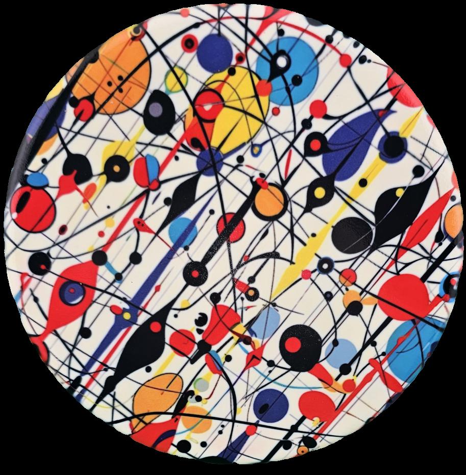 Pollock Style Ceramic Coasters, Colorful Abstract Round Drink Coasters, Modern Art Table Decor