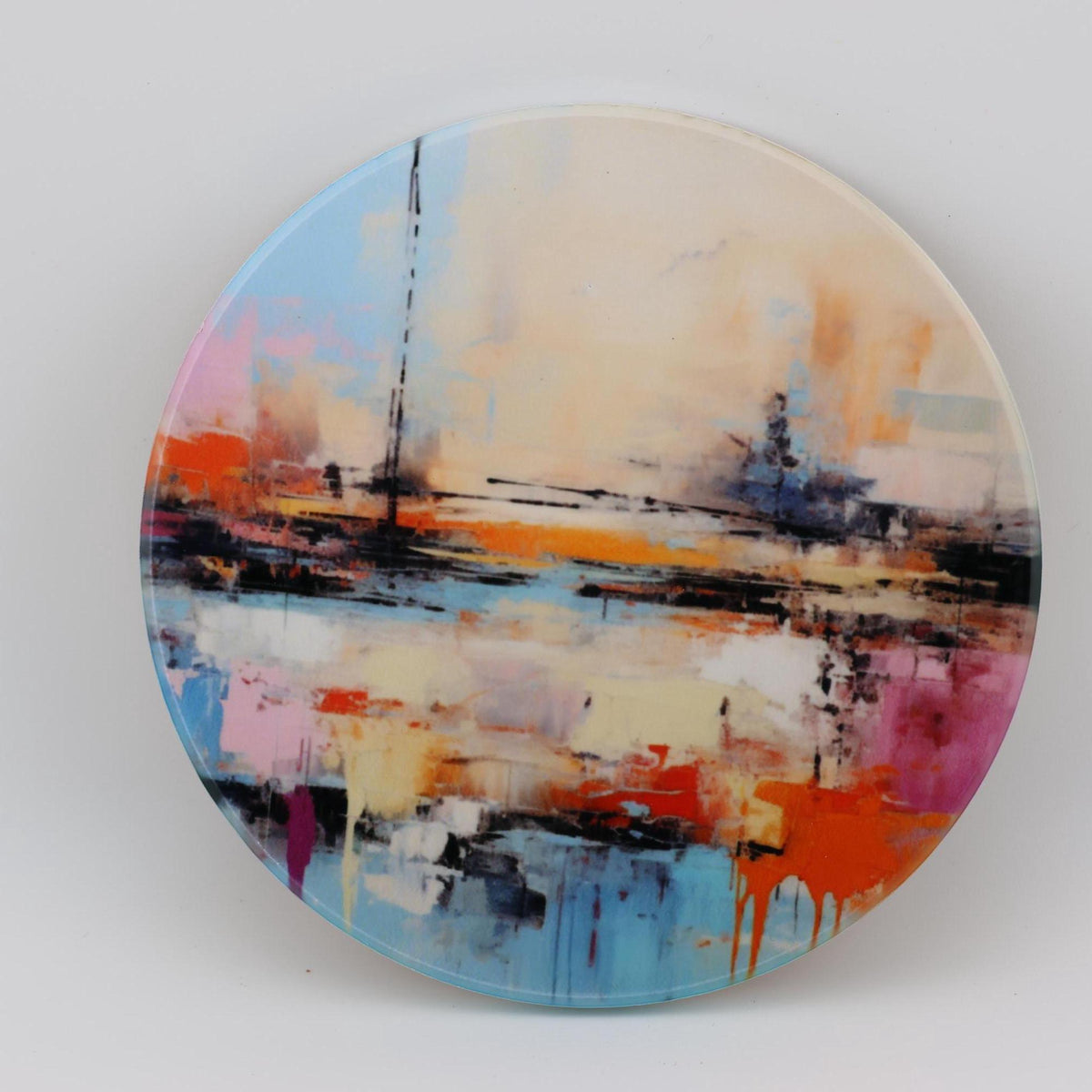 AI24080C Abstract Minimalist Watercolour Seascape - Multi coloured Round Ceramic Coasters- Set of 6, gift for all occasions, Made in Britain