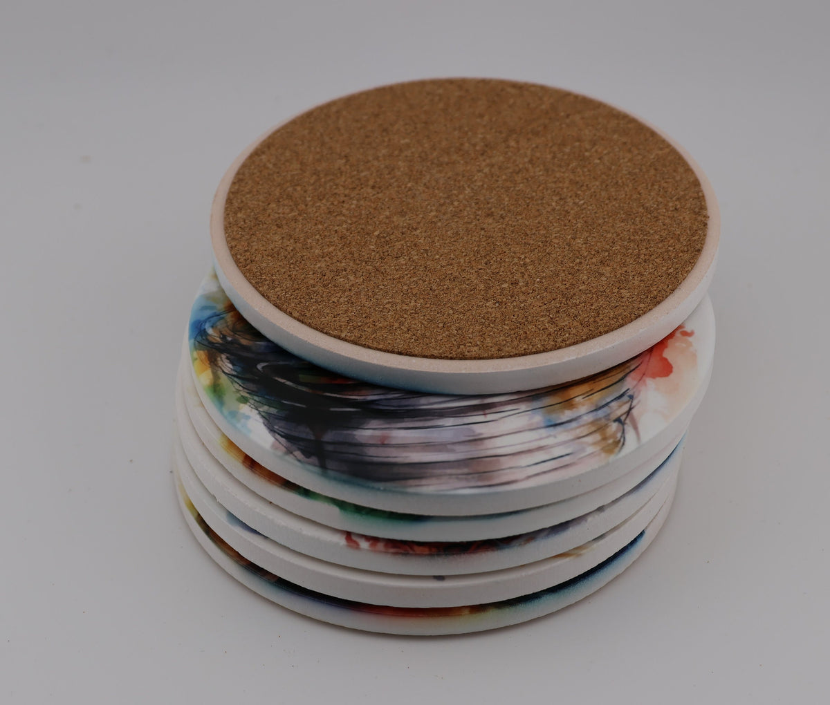 Cuddly kitten Printed Watercolour effect Round Ceramic Coasters-  Set of 6, colourful, gift for all occasions, six unique designs.