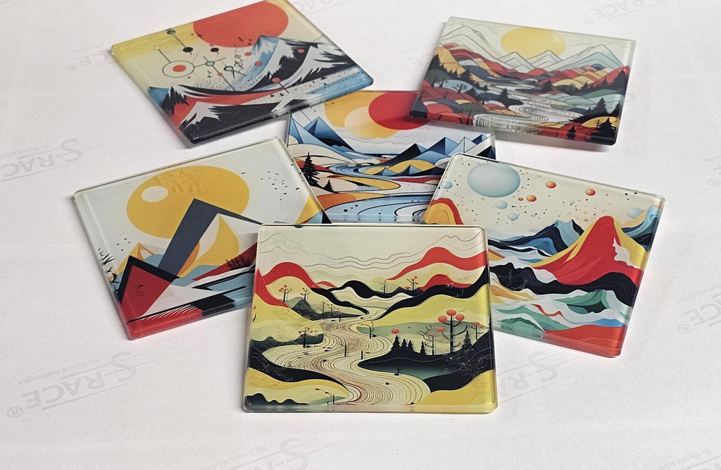 AI24004G Personalised Mountain Landscape Coaster Set - Handmade  Art Glass Coasters - Rustic Cabin Decor Gift - Unique Housewarming Gift