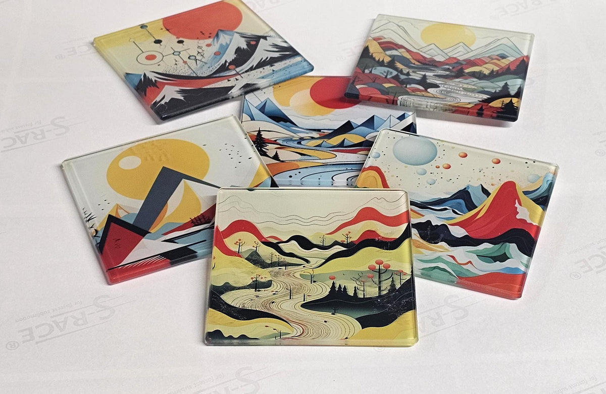 AI24004G Personalised Mountain Landscape Coaster Set - Handmade  Art Glass Coasters - Rustic Cabin Decor Gift - Unique Housewarming Gift