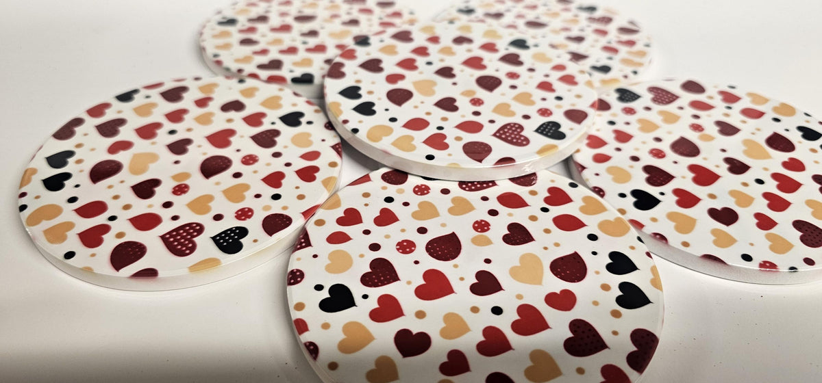 AI24065MCC Where the Heart is , Multicoloured  -  Round Ceramic Coasters- Set of 6, gift for all occasions, Designed and made in Britain