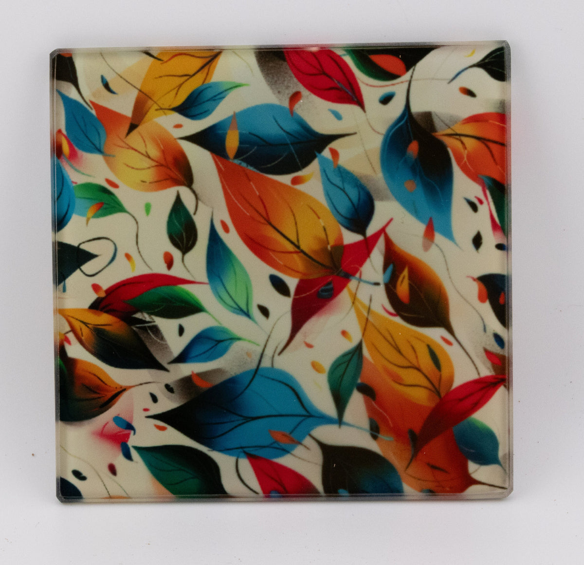 AI24025G Autumnal Woodland leaves scene Square Glass Coasters - Set of 6, gift for all occasions, six unique designs.