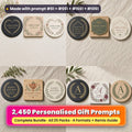 Complete Make It Yours Bundle title card: a 2x2 collage of personalised coasters made with prompts from four packs, with placeholder names and dates: wedding coasters on ivory linen (prompt #61 + #57 + #22); new home coasters (prompt #661 + #80 + #13); kitchen coasters (prompt #1661 + #63 + #17); monogram coasters (prompt #1061 + #57 + #10)