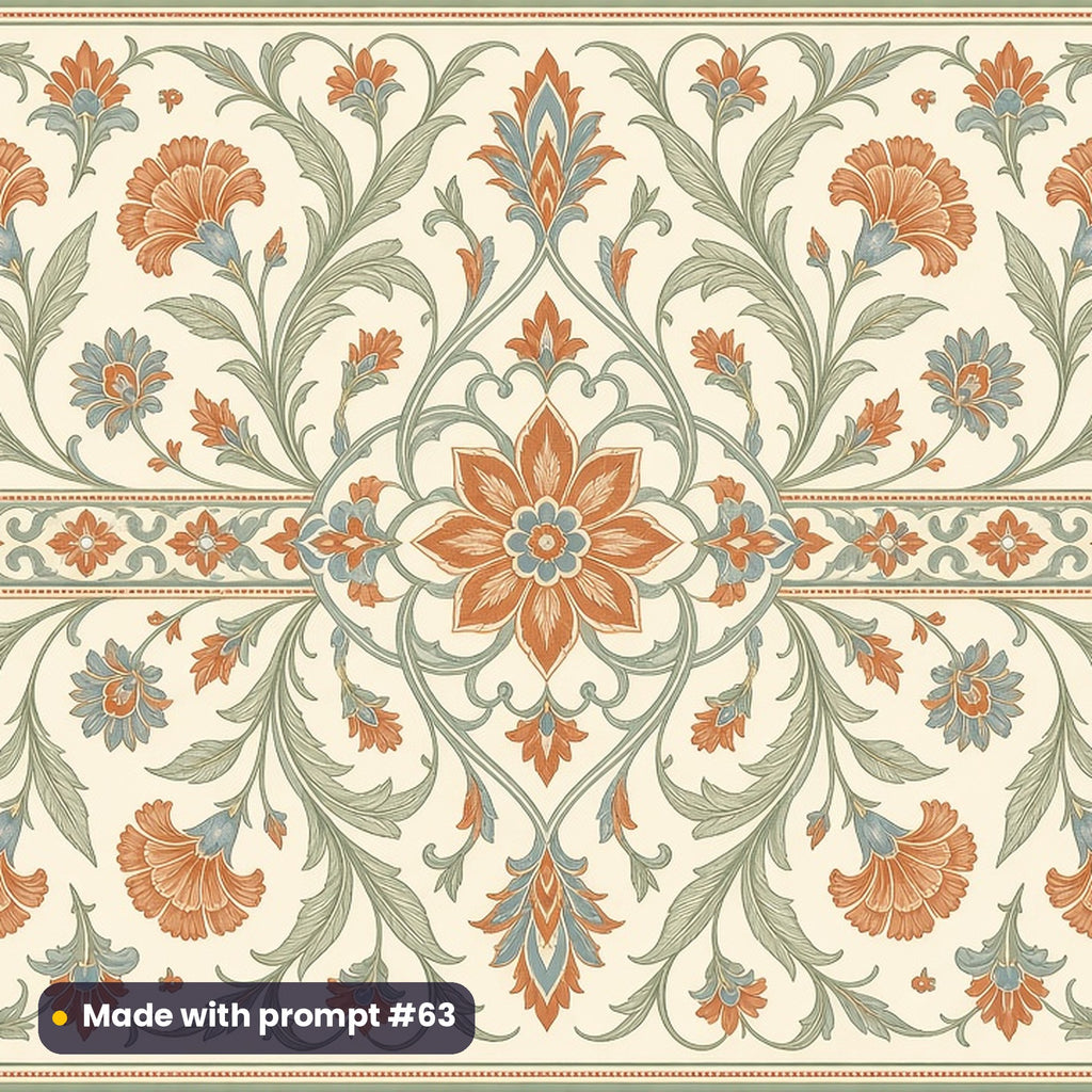 Sage and Terracotta Heritage Floral tile artwork for a serving board, made with prompt #63 from the Complete Heritage Tile Tableware Prompt Bundle