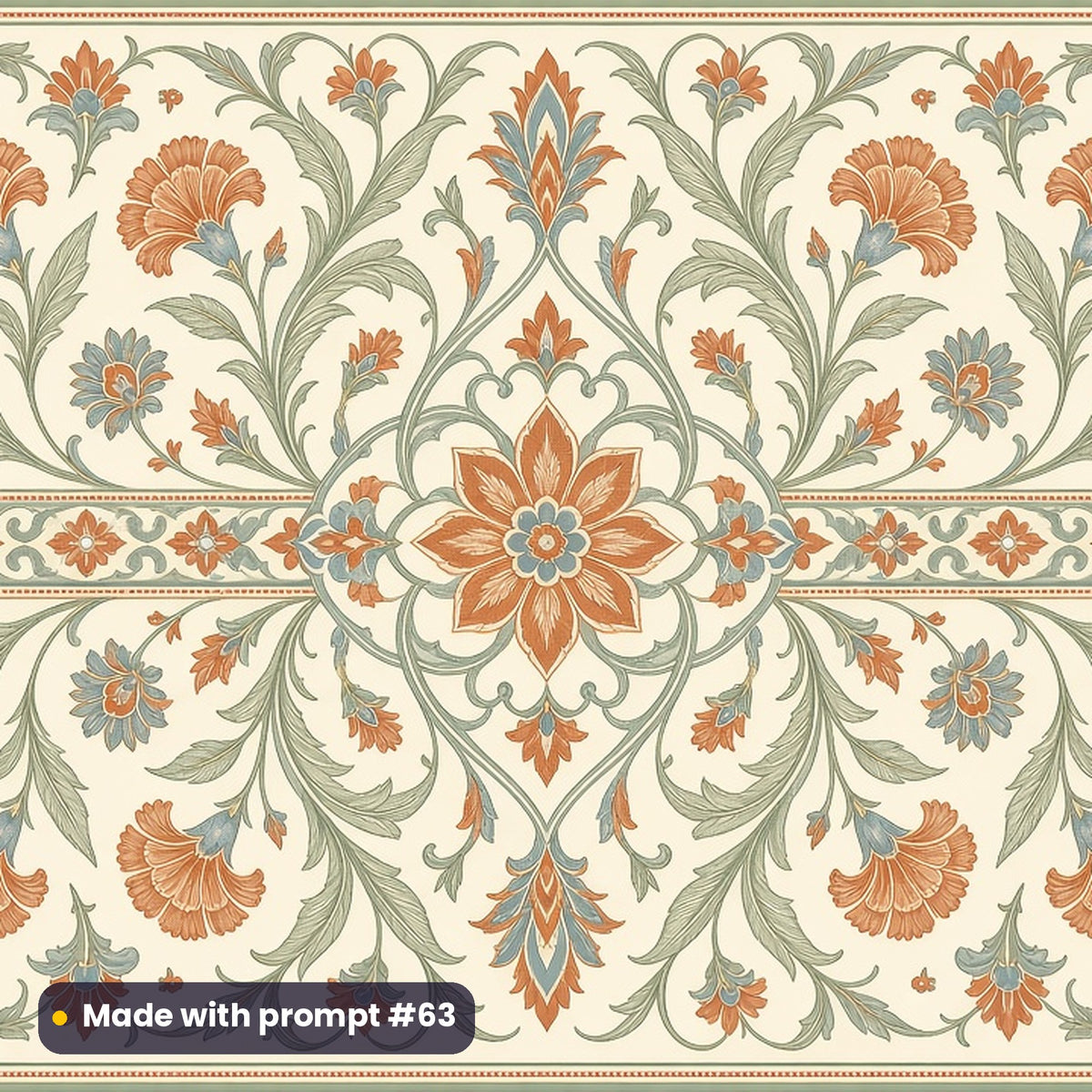 Sage and Terracotta Heritage Floral tile artwork for a serving board, made with prompt #63 from the Complete Heritage Tile Tableware Prompt Bundle