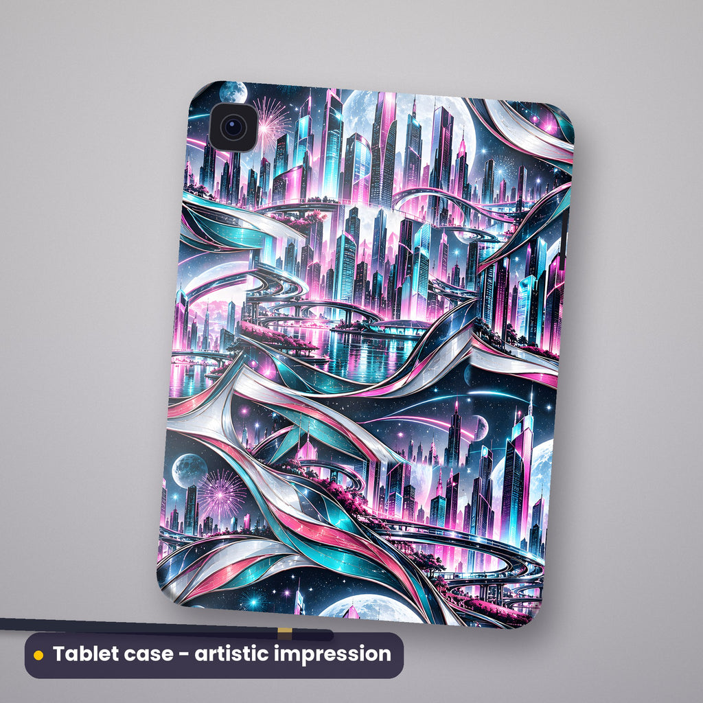 Artistic impression of seamless artwork printed on a tablet case back