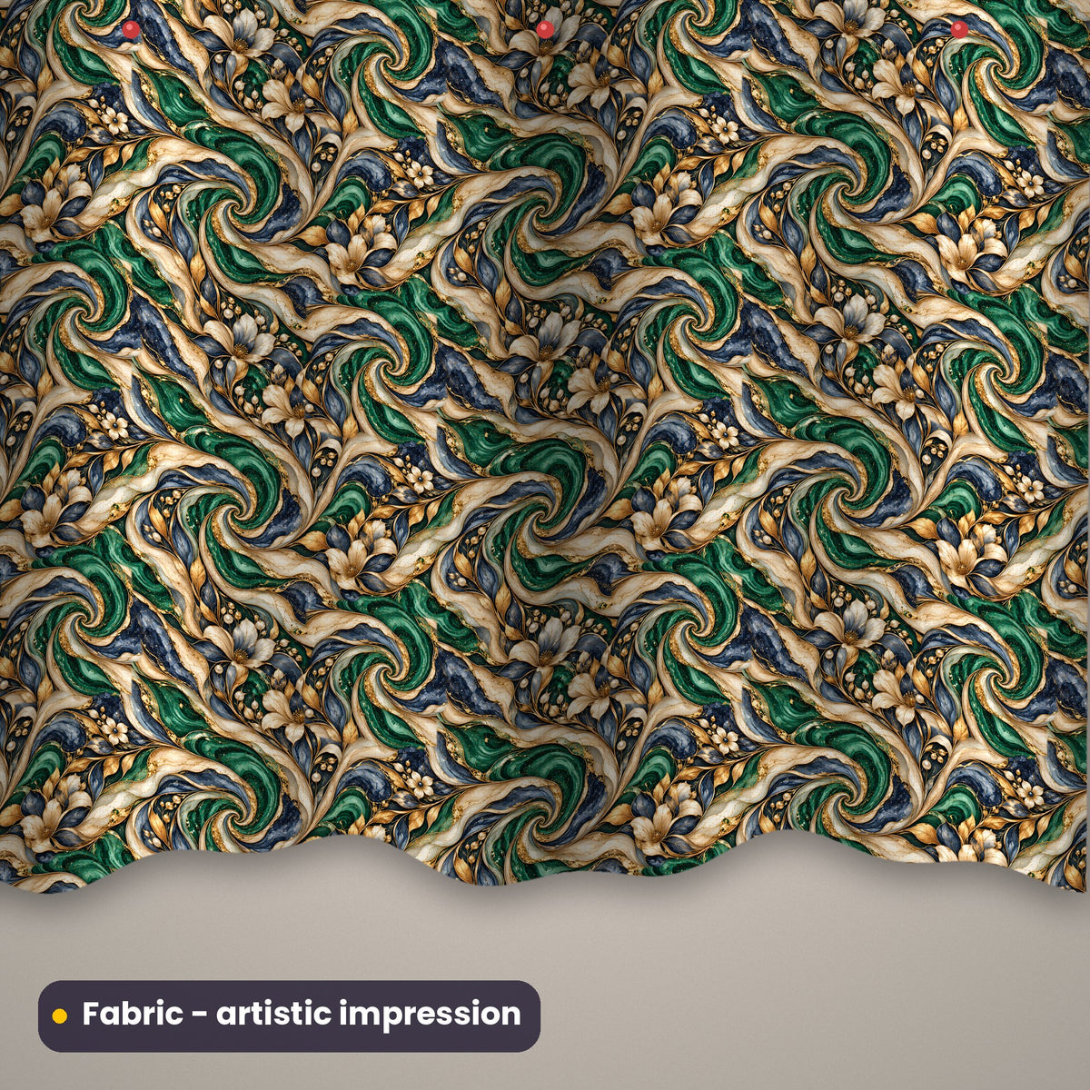 Artistic impression of seamless artwork printed on a length of printed fabric